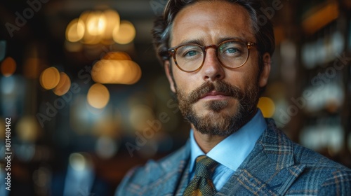Man With Glasses and Beard in Suit. Generative AI