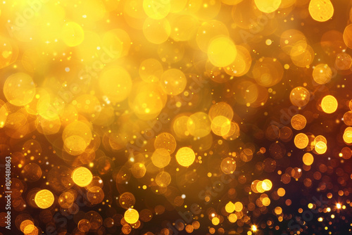 Mustard Yellow Glitter Defocused Abstract Twinkly Lights Background, glowing blurred lights in bold mustard colors.