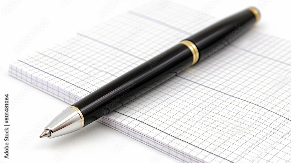 A pen atop a notebook on a white tabletop, paper beneath A pen atop a notebook on a white tabletop, paper beneath