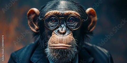 Stylish Monkey in Suit and Round Glasses.