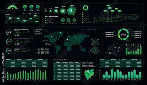 A set of high-tech interface components. Electronic panel display displays abstract graphics and information from vector graphics, infographics and other elements.