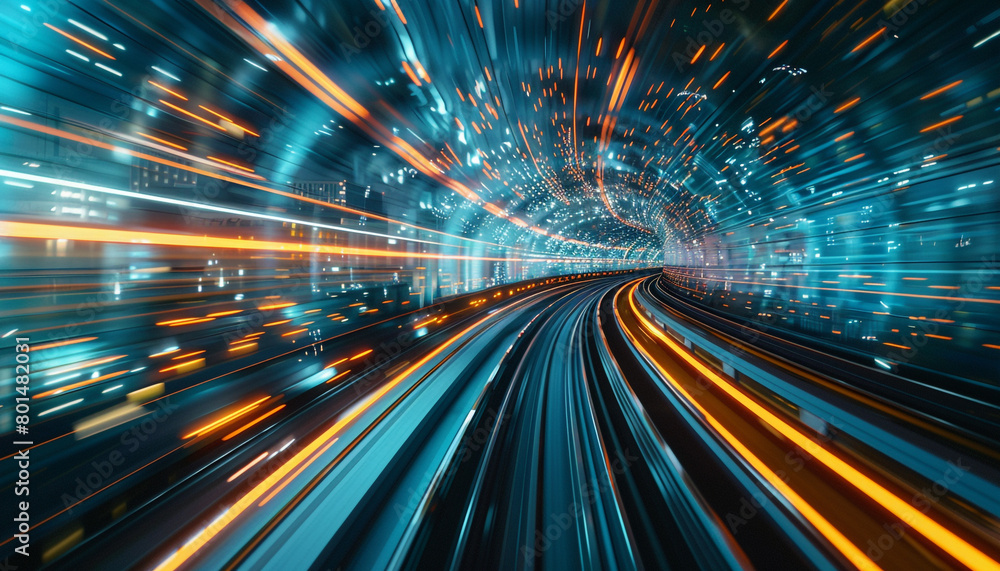 Panoramic visualization of a high-speed train network, symbolizing rapid data transfer in a 7:4 aspect ratio. Panoramic visualization of a high-speed train network, symbolizing rapid data transfer in a 7:4 aspect ratio.