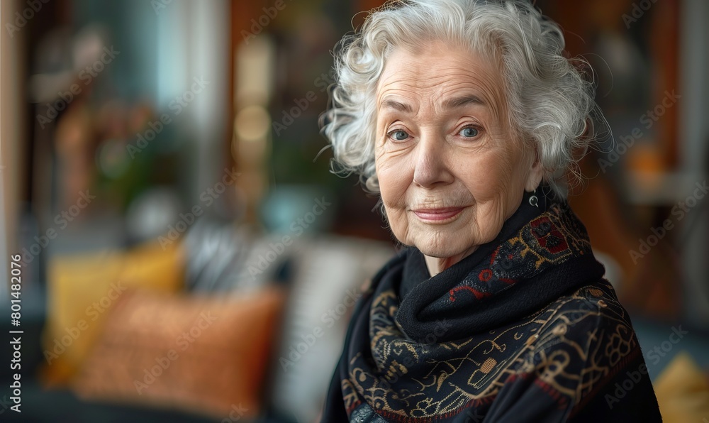 Portrait of positive elderly lady indoors Portrait of positive elderly lady indoors
