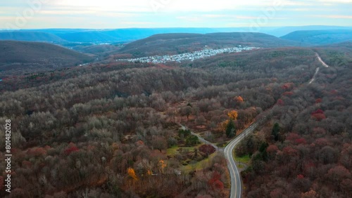 Aerial landscape of road and scenery in Fall around abandoned coal town Centralia Pennsylvania
