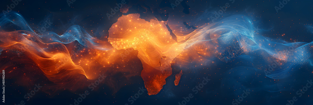 Fototapeta premium Stylized Digital Map of Africa with Abstract Border and Natural Elements for Commercial Use
