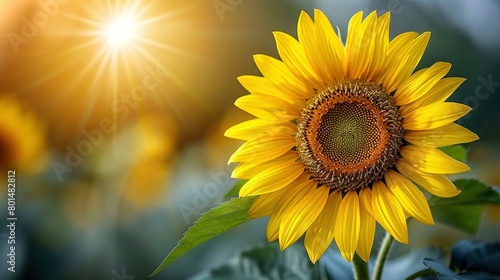  A sunflower in a field with sunlight