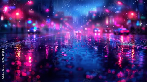 Wallpaper Mural   A city street at night with bright lights reflecting on a wet water-covered surface Torontodigital.ca