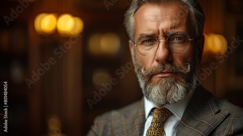 Man With Beard and Glasses in Suit. Generative AI
