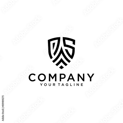 PS shield letter logo design template.