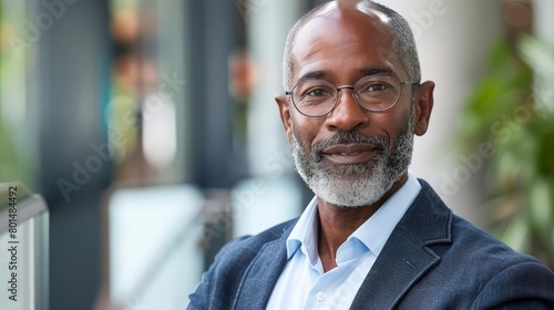 mature black businessman portrait in corporate office professional headshot photo