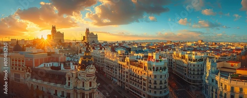Cityscape of the city of Madrid from the Atocha train station photo