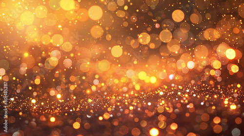 Shimmering Ochre Bokeh Lights, Optical Glitter and Sparkle on Cool Abstract Background, Realistic HD Capture