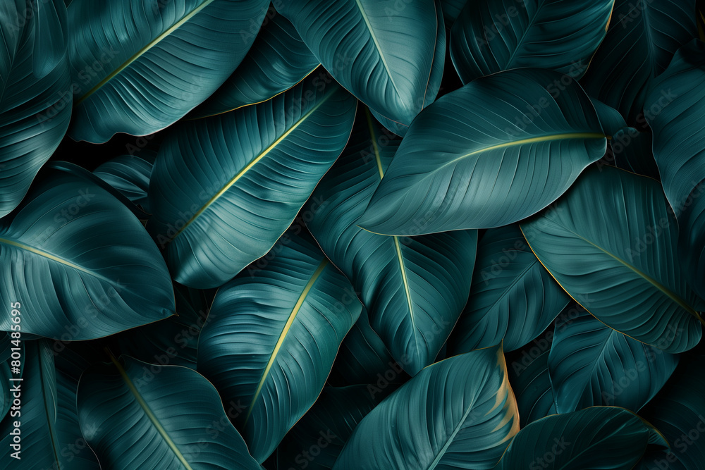 Dark green tropical leaves background. Top view, flat lay, copy space Dark green tropical leaves background. Top view, flat lay, copy space