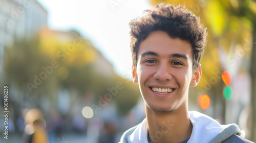 homem jovem sorrindo na cidade com o fundo desfocado - Perfil photo