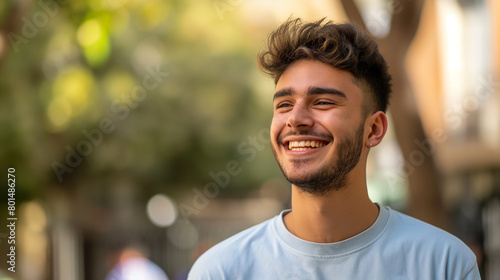 homem jovem sorrindo na cidade com o fundo desfocado - Perfil photo