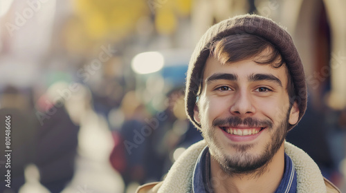 homem jovem sorrindo na cidade com o fundo desfocado - Perfil photo