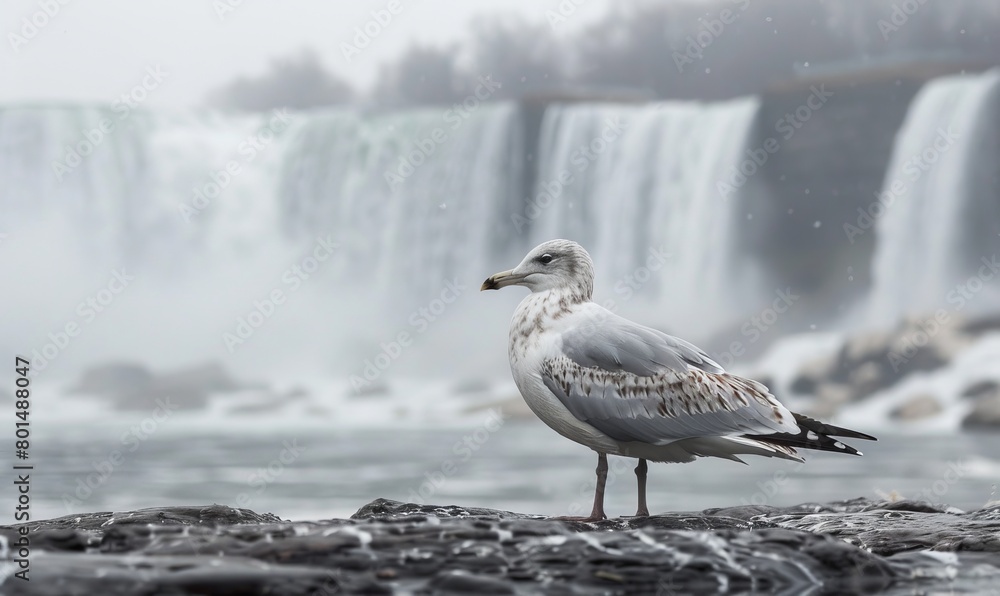 A lone gull in front of Niagara Falls, New York A lone gull in front of Niagara Falls, New York