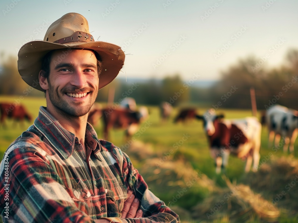 Farmer, man, animals, field, Smiling , smiling farmer at field while animals in background,  landscape , nature