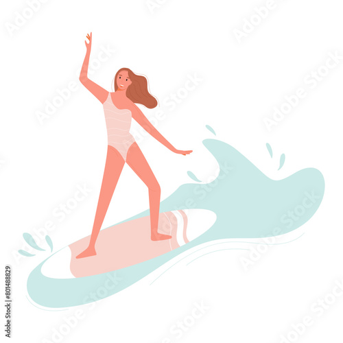 A young surfer balances skillfully on a dynamic ocean wave, illustrating the excitement and energy of the sport.