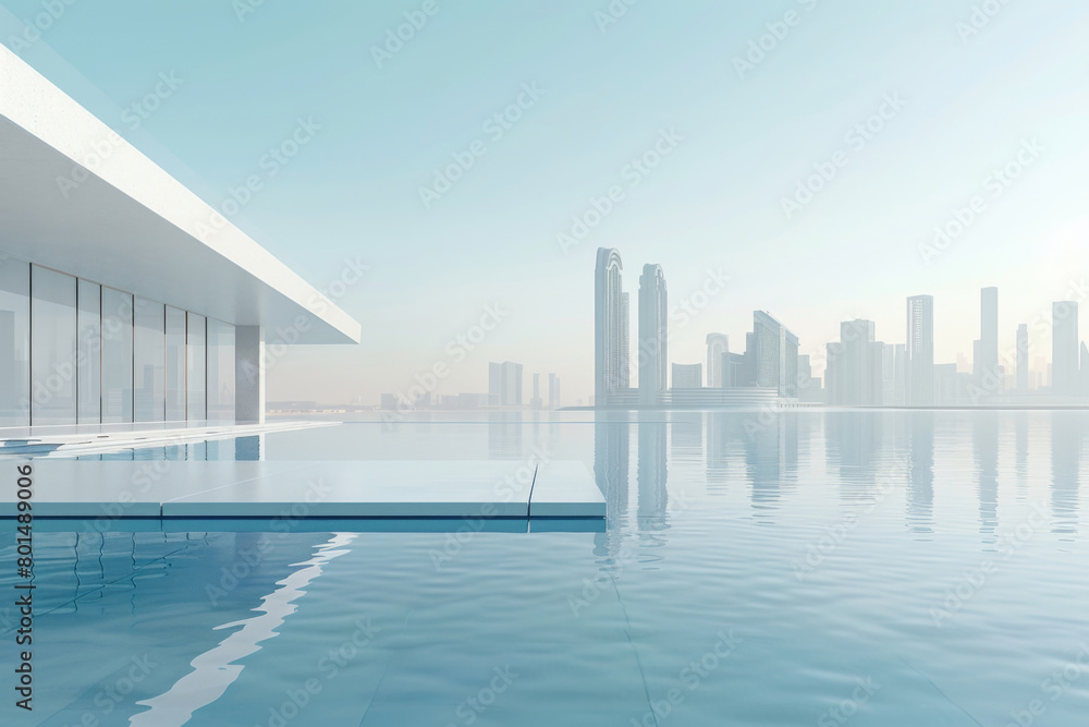 Fototapeta premium Modern buildings by the lake. The modern urban skyline is in the background.