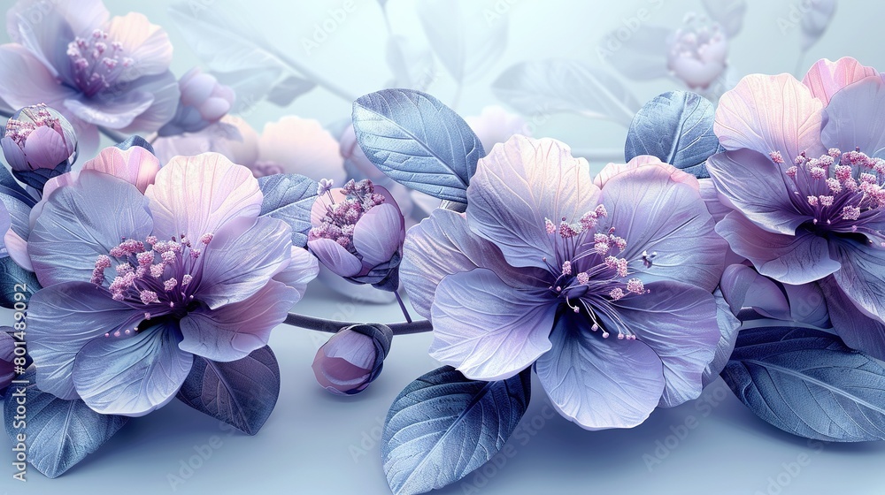 Close-up of a bouquet of flowers with vibrant foliage against a blue and white backdrop, featuring a softly blurred background Close-up of a bouquet of flowers with vibrant foliage against a blue and white backdrop, featuring a softly blurred background