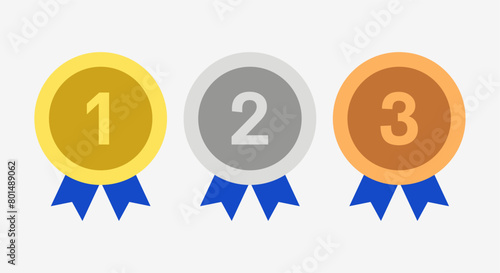 Winner Gold, Silver, Bronze. 1st 2nd 3rd medal first place second third Placement Achievement award winner badge guarantee winning prize ribbon symbol sign icon logo template 