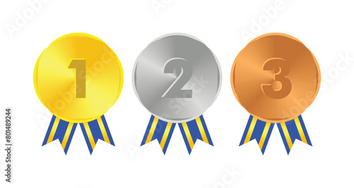 Winner Gold, Silver, Bronze. 1st 2nd 3rd medal first place second third Placement Achievement award winner badge guarantee winning prize ribbon symbol sign icon logo template 