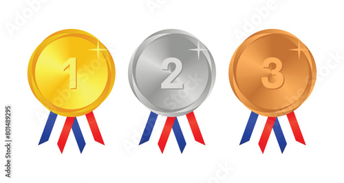 Winner Gold, Silver, Bronze. 1st 2nd 3rd medal first place second third Placement Achievement award winner badge guarantee winning prize ribbon symbol sign icon logo template 