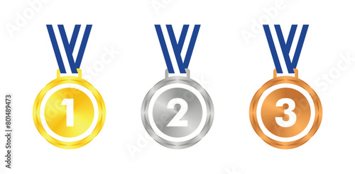 Winner Gold, Silver, Bronze. 1st 2nd 3rd medal first place second third Placement Achievement award winner badge guarantee winning prize ribbon symbol sign icon logo template 