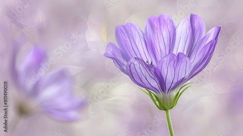   A tight shot of a purple bloom against a softly blurred backdrop featuring indistinct flowery elements © Mikus