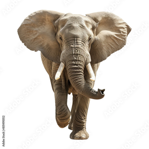Elephant running towards camera on white background png