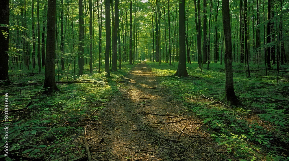 Obraz premium A narrow trail surrounded by dense foliage