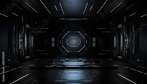 Black, Tech Background with Sci-Fi 3D Panels. Dark, Futuristic style. 3D Render