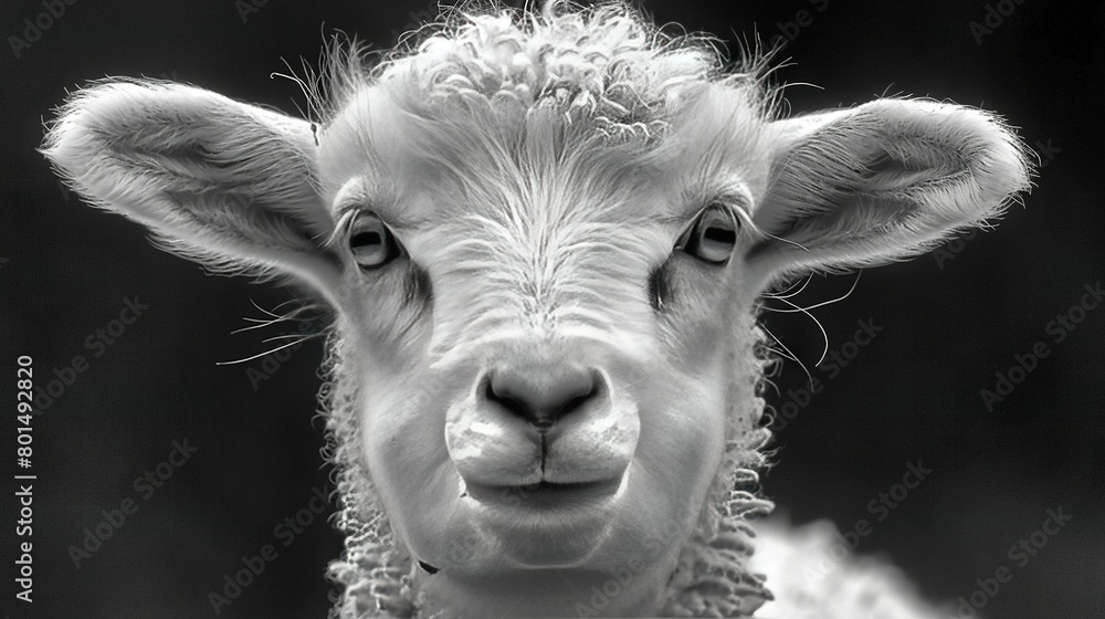 A monochrome image of a sheep's face with a collar adorned with a chain A monochrome image of a sheep's face with a collar adorned with a chain