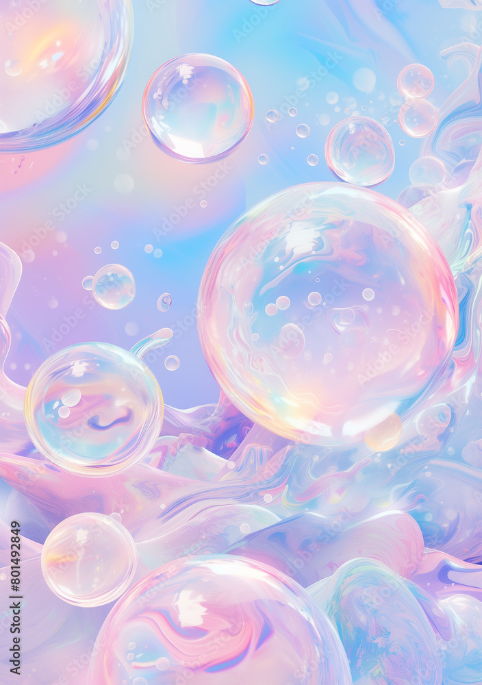 Abstract background with whimsical marble and floating bubbles in soft pastel colors Abstract background with whimsical marble and floating bubbles in soft pastel colors