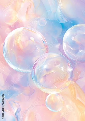 Abstract background with whimsical marble and floating bubbles in soft pastel colors