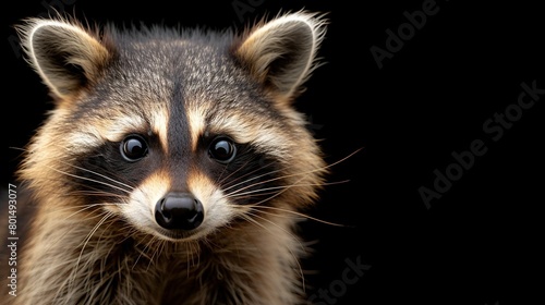  A close-up of a raccoon's face, intensely focused on the camera