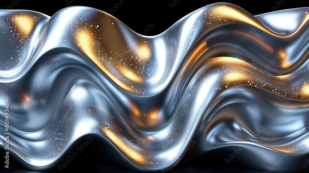 Naklejka premium Silver and gold waves on a white background, black dots on a gold background