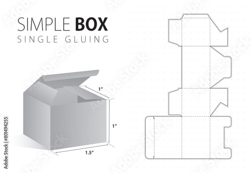 Simple packaging box die cut template with 3d preview black editable blueprint layout