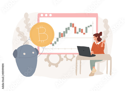 Crypto trading bot isolated concept vector illustration.