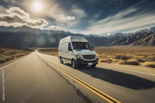 White High roof van driving down the road