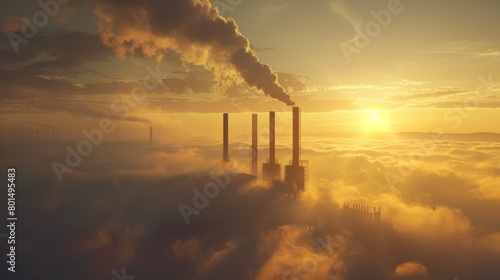 Industrial Sunset and Smoking Chimneys