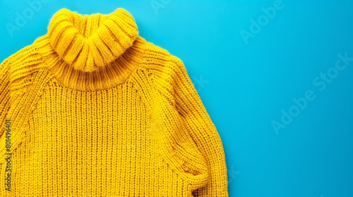  A yellow sweater sits atop a blue and white table, nearby are two pairs of scissors