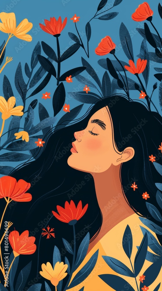Woman surrounded by flowers. Generative AI. Woman surrounded by flowers. Generative AI.