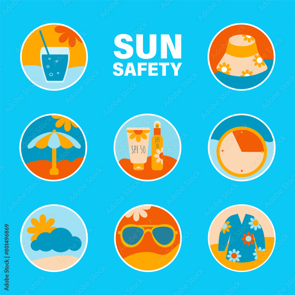 Summer sun safety and skin protection infographics design vector elements Summer sun safety and skin protection infographics design vector elements