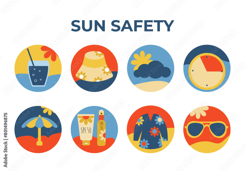 Summer sun safety and skin protection infographics design vector elements Summer sun safety and skin protection infographics design vector elements