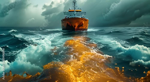 Research on the hazards of ocean pollution caused by maritime oil spills. Concept Maritime Oil Spills, Ocean Pollution, Environmental Impact, Hazardous Chemicals, Ecological Consequences photo