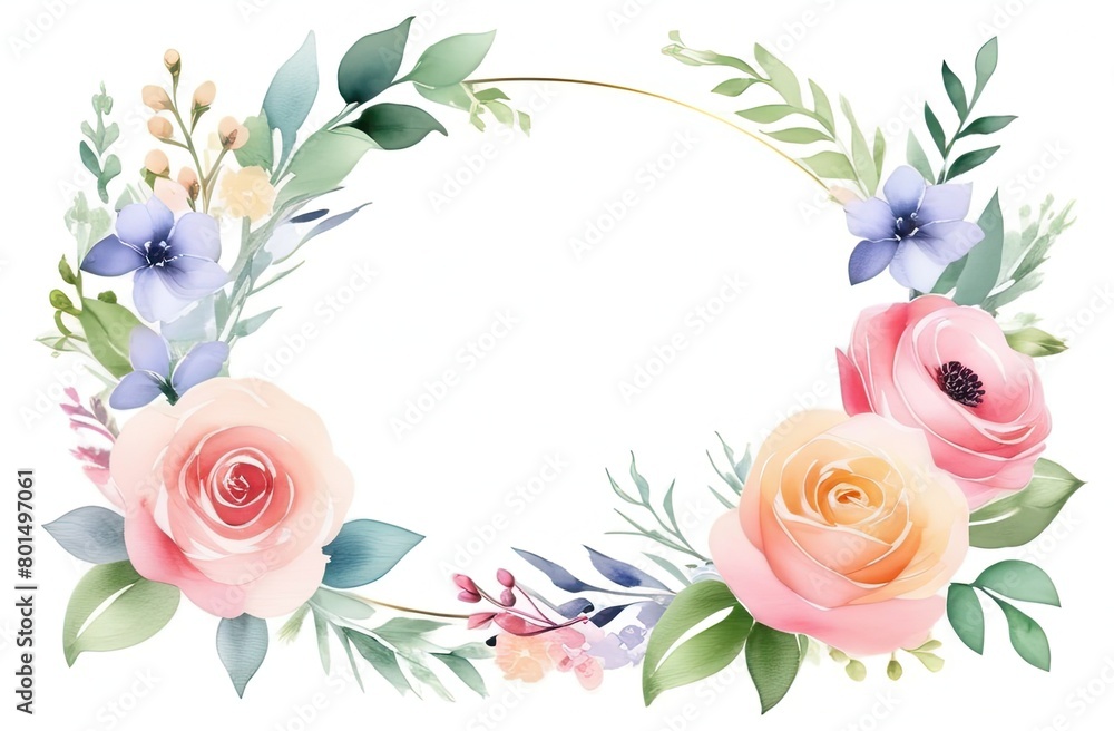 simple watercolor illustration of frame with flowers, copy space simple watercolor illustration of frame with flowers, copy space