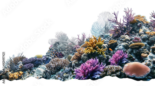Underwater view of a coral reef without any marine life  showcasing vibrant corals and sea fans  isolated on transparent background