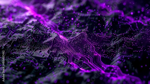 deep black and purple background, smart technology, digital, high quality, exploring, aerial view